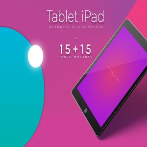 iPad平板电脑应用程序UI展示样机模板 iPad Tablet UI App Mockups with Vivid Backgrounds