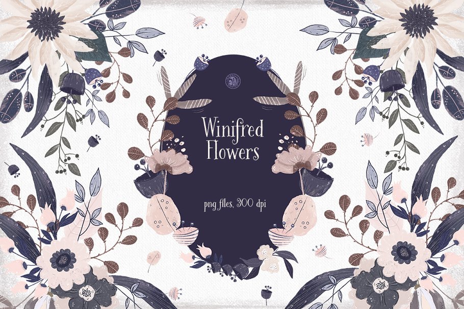 高清手绘水彩花卉剪贴画素材 Winifred Flowers