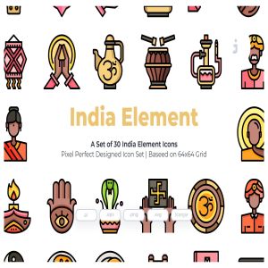 30枚印度国家民族元素彩色矢量图标 30 India Element Icons