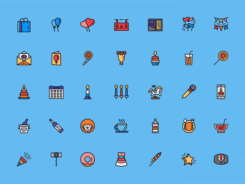 派对及活动主题图标集 Party and Events Icon Set Sketch Freebie