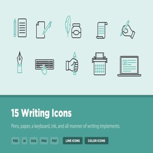 15枚写作艺术创作主题矢量图标 15 Writing Icons