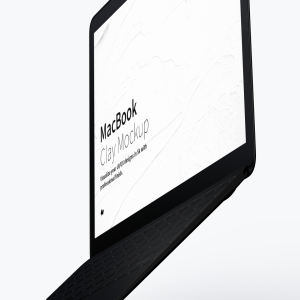 MacBook笔记本电脑悬空效果右视图样机模板 Clay MacBook Mockup, Floating Right View插图3
