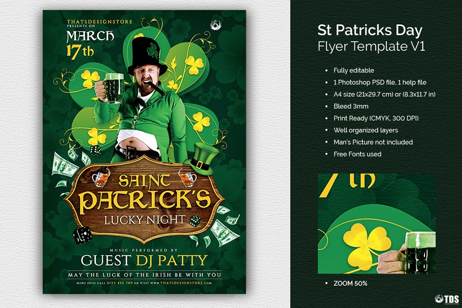 圣帕特里克节活动传单海报设计模板v1 Saint Patricks Day Flyer PSD V1