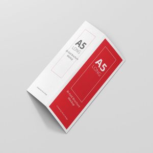 A5长方形双折页餐牌/宣传册样机 A5 Long Bi-Fold Brochure Mock-Up