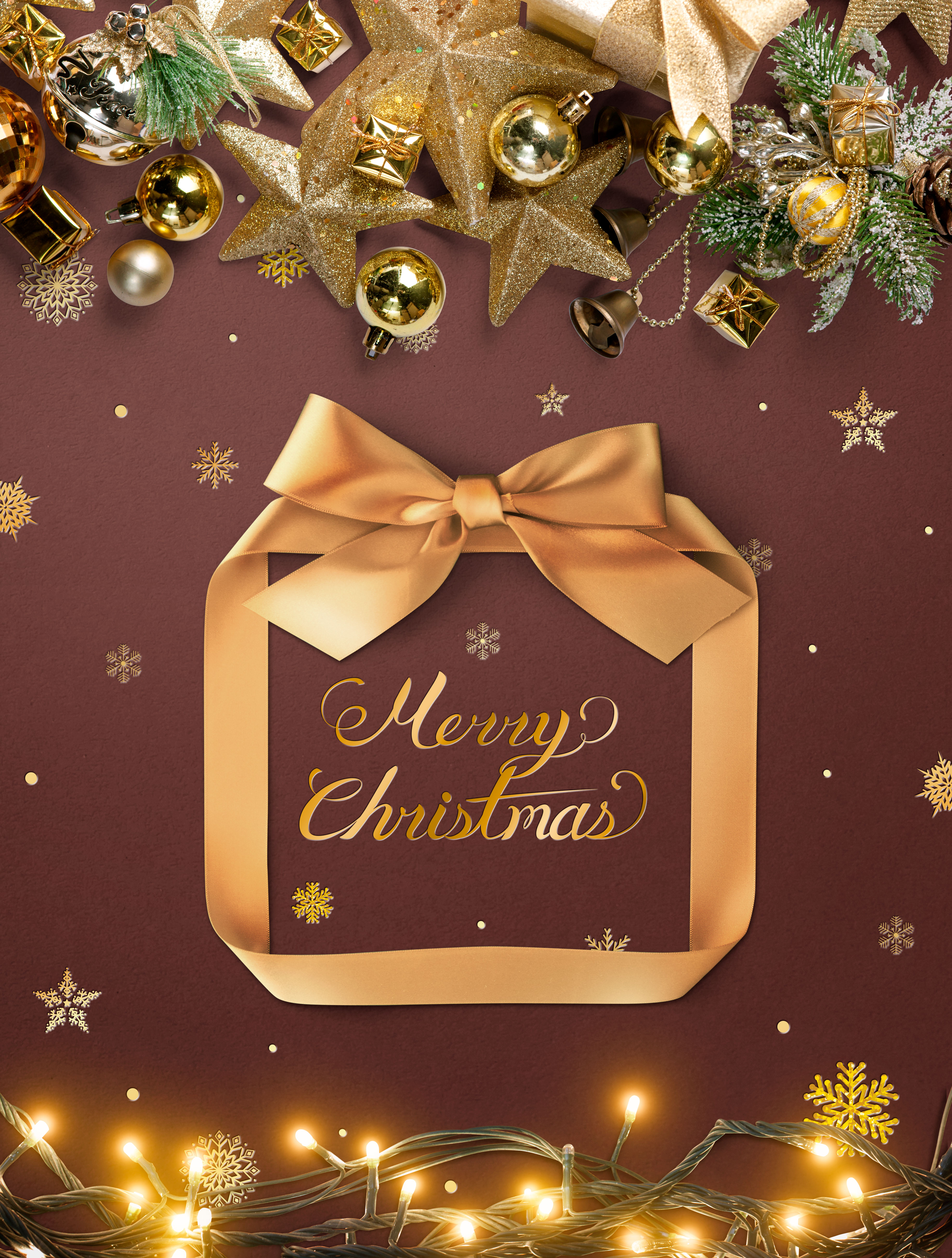 豪华金丝带礼盒圣诞主题海报传单psd素材