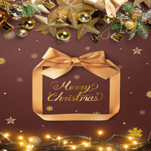 豪华金丝带礼盒圣诞主题海报传单psd素材