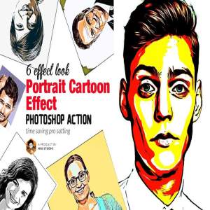 照片转逼真矢量剪影绘画效果PS动作 Portrait Cartoon Effect Action