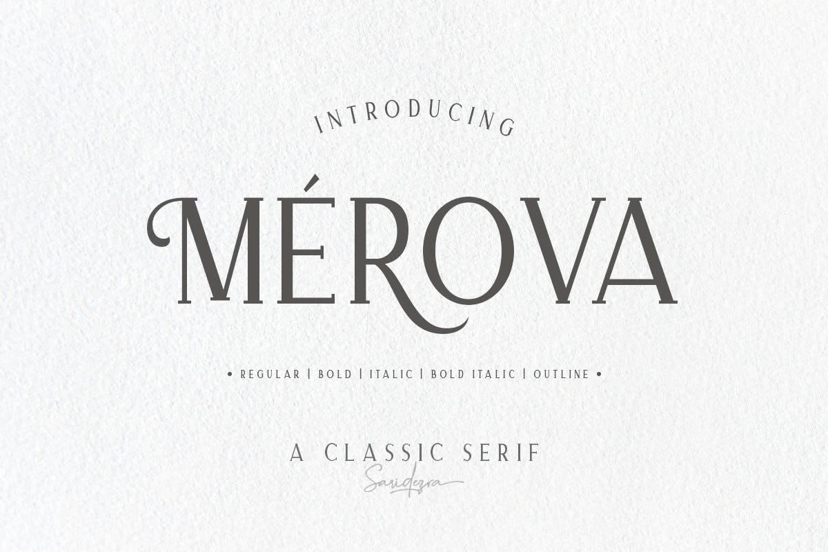 经典优雅外观衬线英文字体下载 Merova – Classic Serif (5 Fonts)