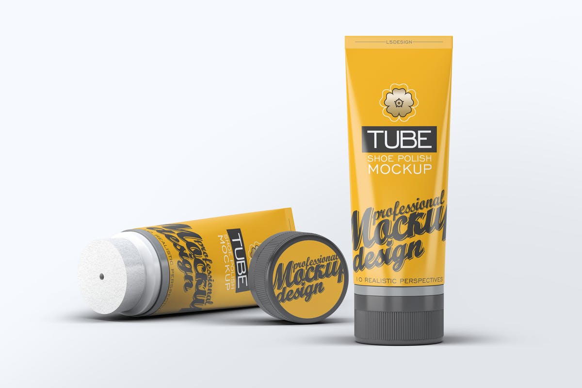 鞋子清洁产品品牌软管&盒子样机模板 Tube Shoe Polish Mock-Up