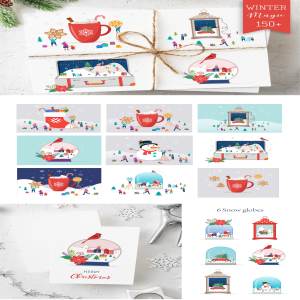 充满冬季魔力的圣诞节日手绘插画 Winter Magic – Christmas scenes