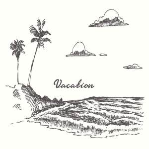 海边日落素描矢量图形 Set of sketches of seaside views