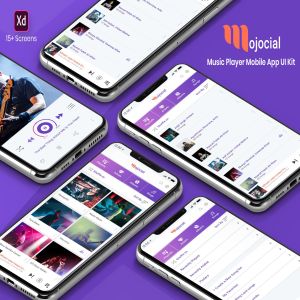 在线听歌APP应用UI界面设计XD模板 Mojocial-Music Player Mobile App UI Kit-(Adobe XD)