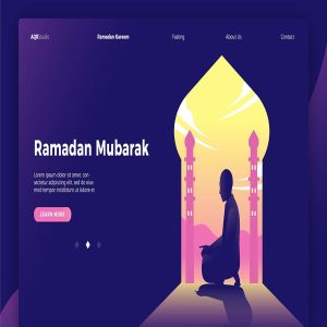 宗教信仰概念插画网站Banner＆着陆页模板 Ramadan Mubarak – Banner & Landing Page