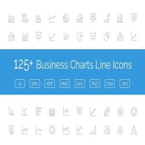 125+企业商务商业数据线条图标 125+ Business Charts Line Icons