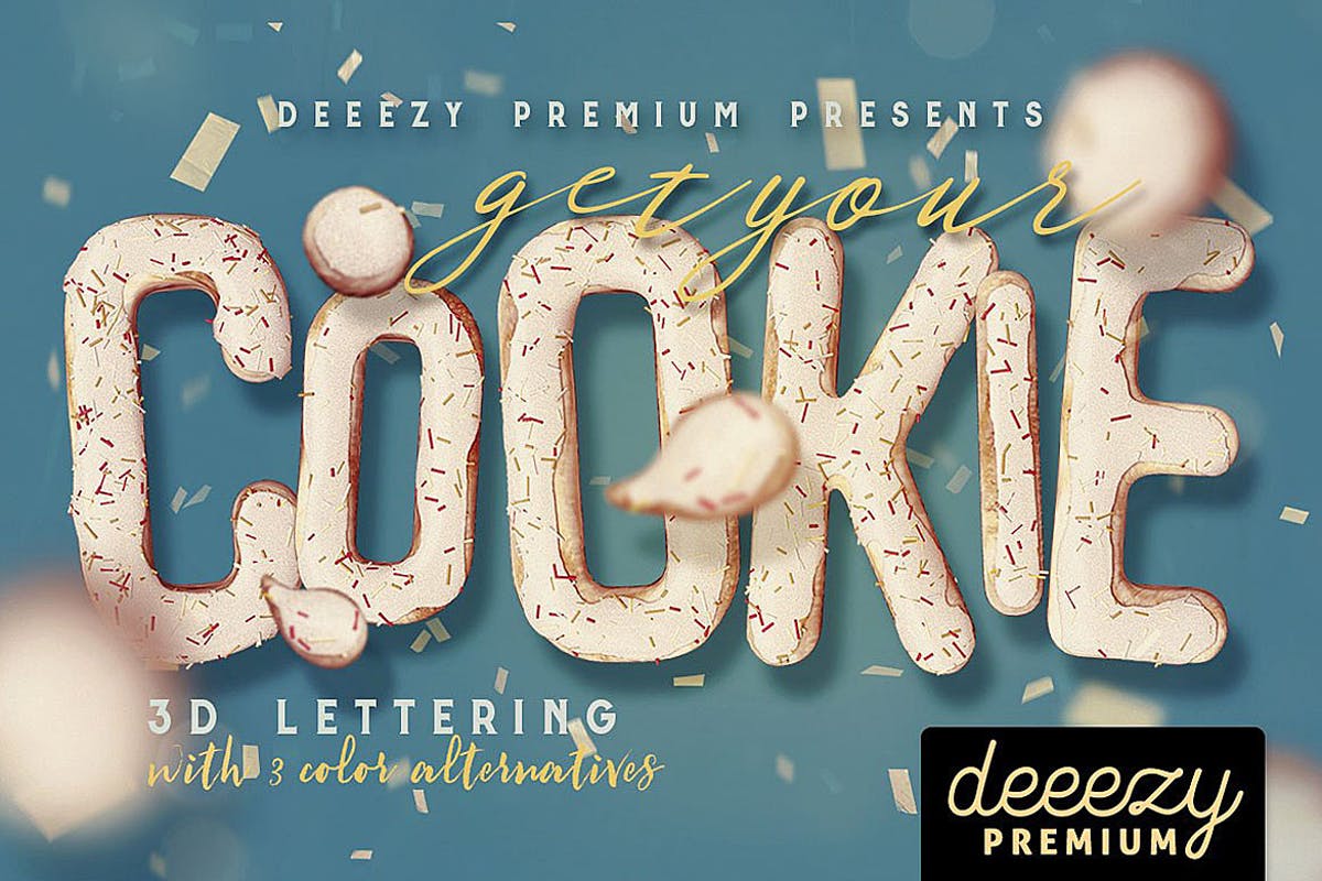 曲奇饼干3D立体英文字母插画素材 Get Your Cookie – 3D Lettering