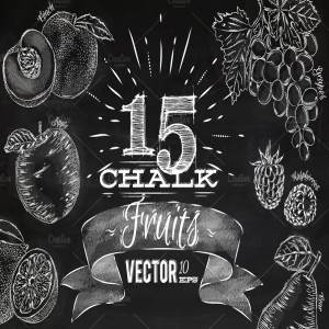 逼真手绘黑板粉笔剪贴画 Fruit chalk