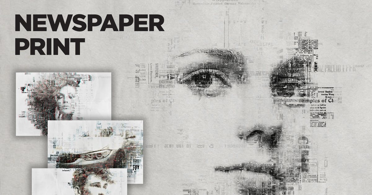 创意添加报纸文字印刷效果照片处理PS动作 Newspaper Print Photoshop Action CS3+