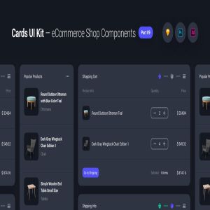 卡片式UI设计套件-网上商城小工具&组件[夜间模式] Cards UI Kit – eCommerce Shop Widgets & Components