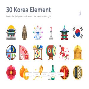 30枚韩国民族元素扁平化设计图标 30 Korea Element Icons – Flat插图1
