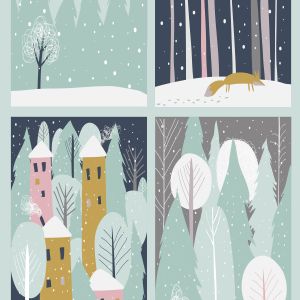 矢量手绘设计风格冬天雪景矢量插画素材 Set of winter lanscape in flat style. Vector