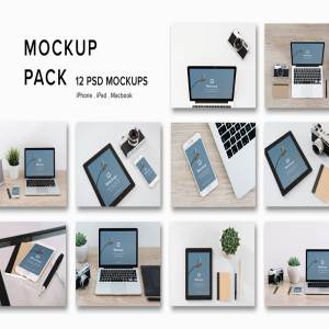 12款苹果笔记本&平板样机模板 Mockup Pack – 12 PSDs