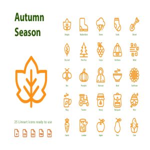 秋天季节主题线性图标矢量图标v1 Autumn First Season (Line)