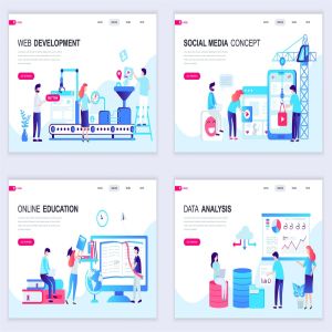 扁平设计风格场景概念插画网站着陆页设计模板v6 Set of Landing Page Templates Flat Concept