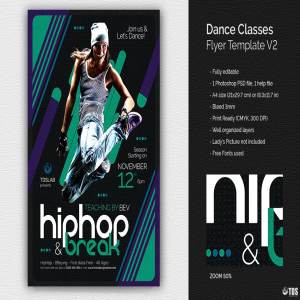 舞蹈培训课程宣传广告海报PSD模板v2 Dance Classes Flyer PSD V2