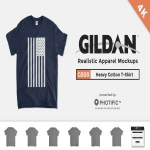 厚纺棉布圆领T恤样机 Gildan 5000 Heavy Cotton T Mockups