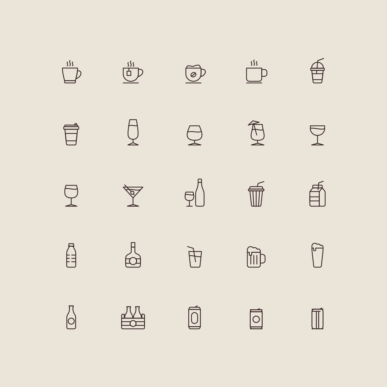 饮料主题系列矢量线性图标 Beverage Line Icons