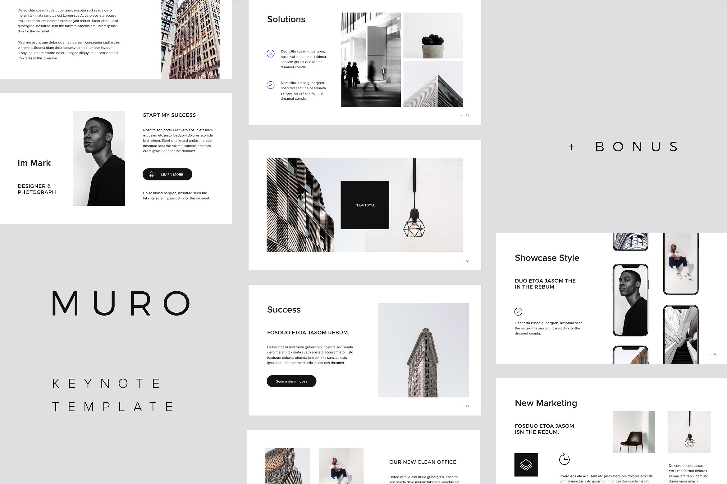 简洁现代极简主义提Keynote幻灯片模板 MURO – Keynote Template + Big Bonus