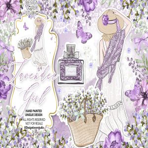 紫色薰衣草女孩水彩剪贴画设计素材 Lavender Girl design