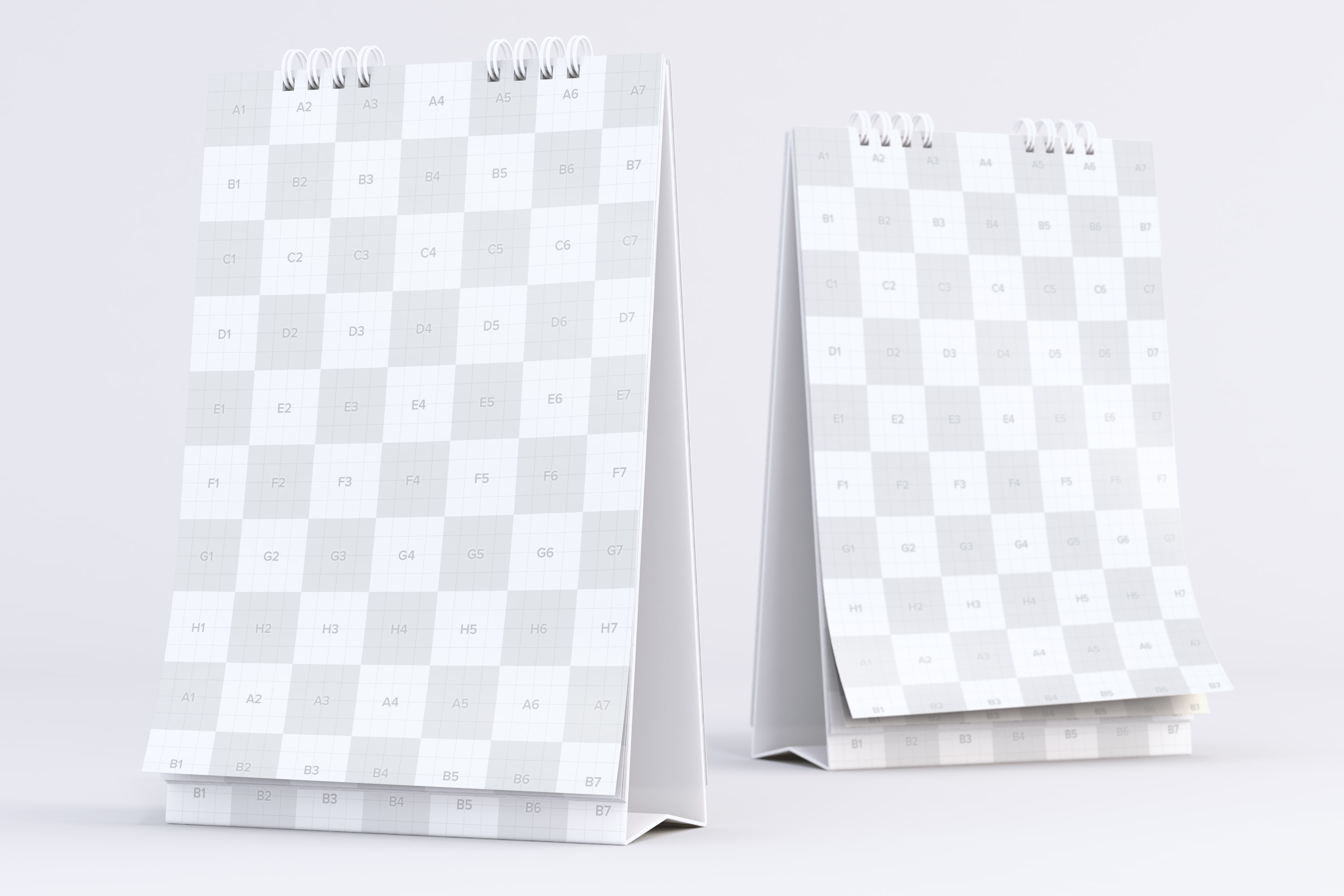 纵向活页桌面日历设计预览前视图＆后视图样机 Desktop Portrait Calendars Mockup Front and Back View