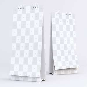 纵向活页桌面日历设计预览前视图＆后视图样机 Desktop Portrait Calendars Mockup Front and Back View