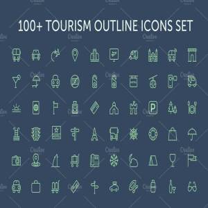 100枚旅游主题线条图标 100+ Tourism Outline Icons Set