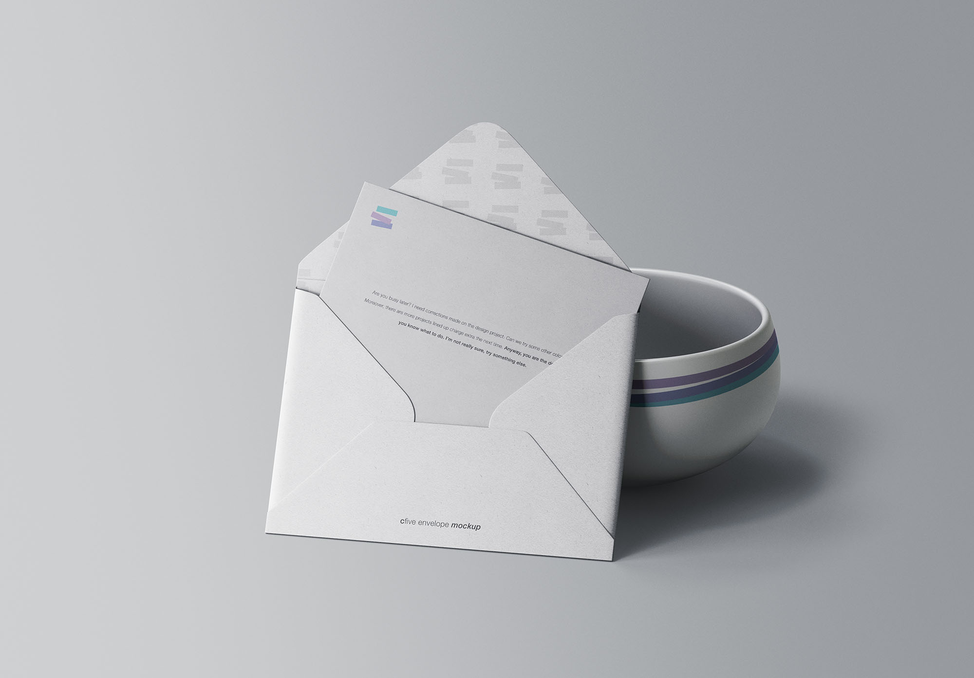 企业信封开启状态设计预览样机模板 Envelope with Bowl Mockup