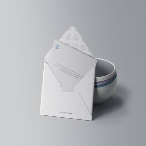 企业信封开启状态设计预览样机模板 Envelope with Bowl Mockup