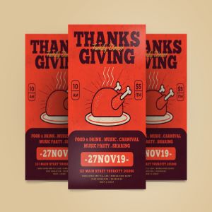 感恩节火鸡盛宴美食海报设计模板 Thanksgiving Flyer