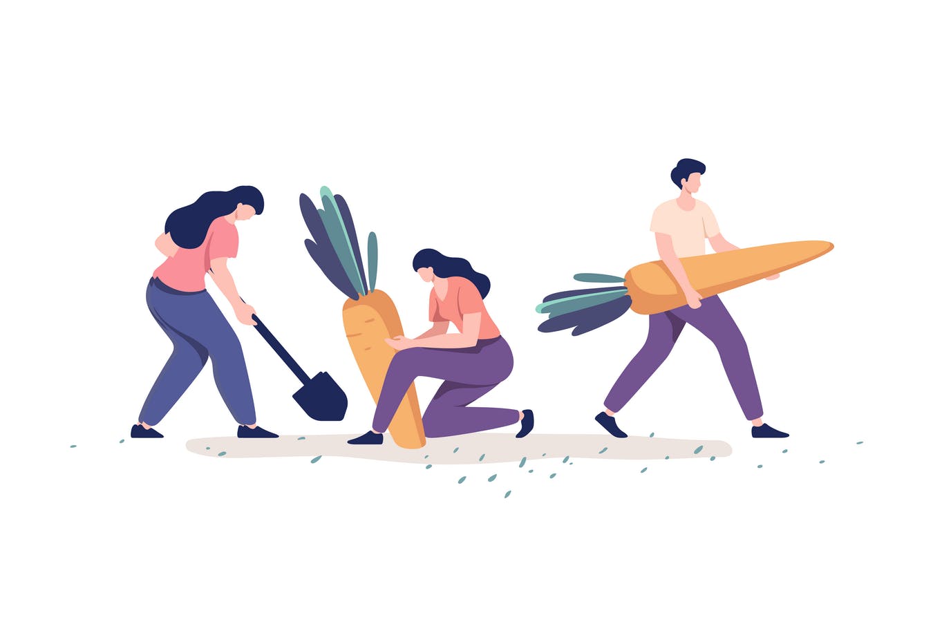 农作物收割场面矢量插画素材 People Harvesting Vegetables