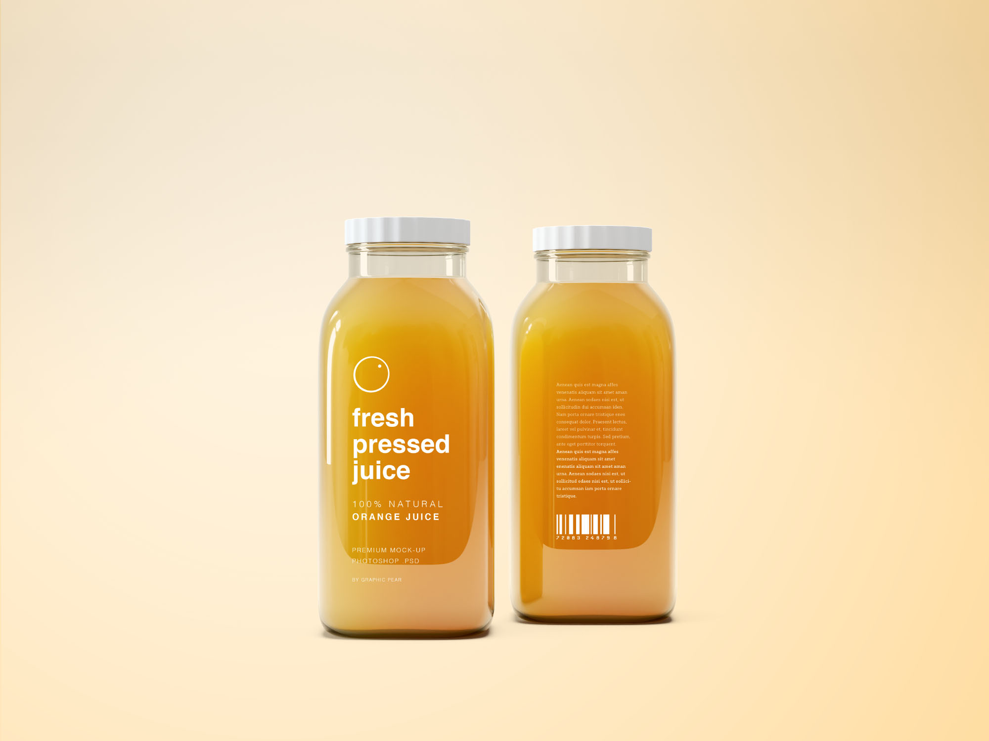 果汁/饮料玻璃瓶外观设计PSD样机模板 Glass Juice Bottle Mockup PSD