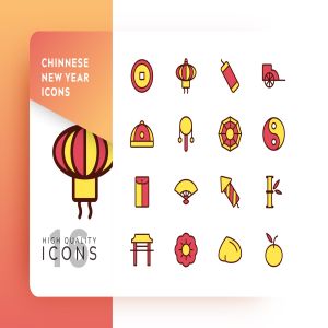 中国新年主题彩色填充矢量图标v1 CHINNESE NEW YEAR FILLED COLOR