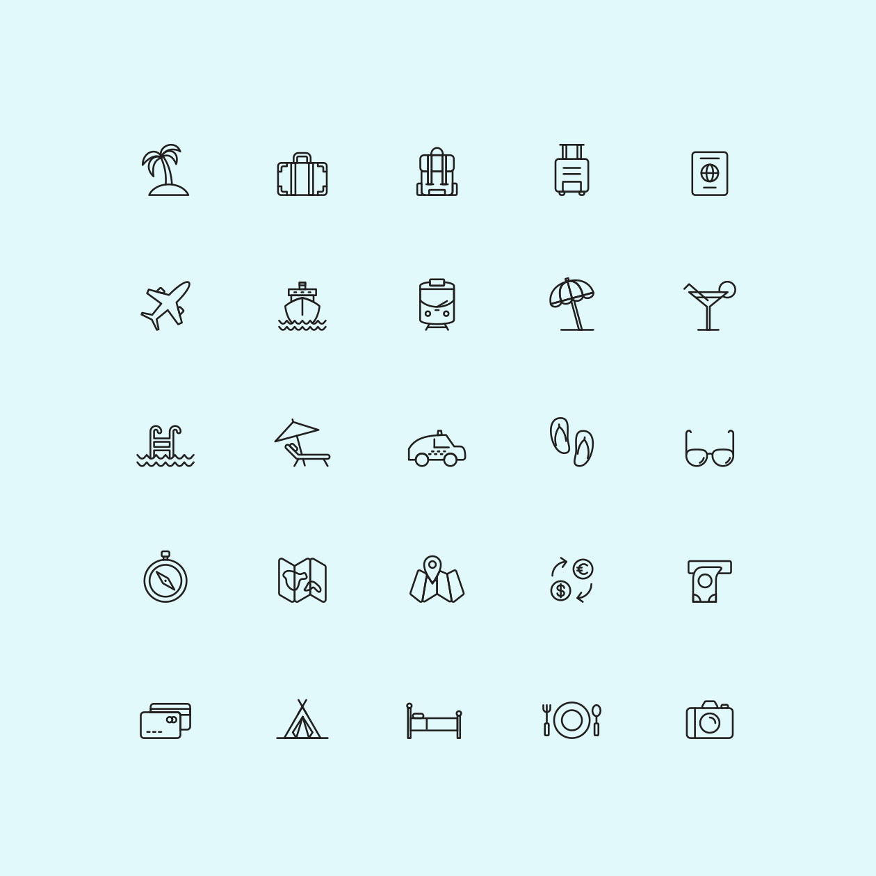 旅行主题矢量线性图标素材 Travel Icons – Illustrator