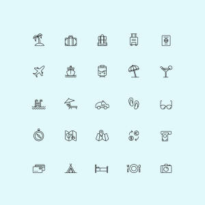 旅行主题矢量线性图标素材 Travel Icons – Illustrator