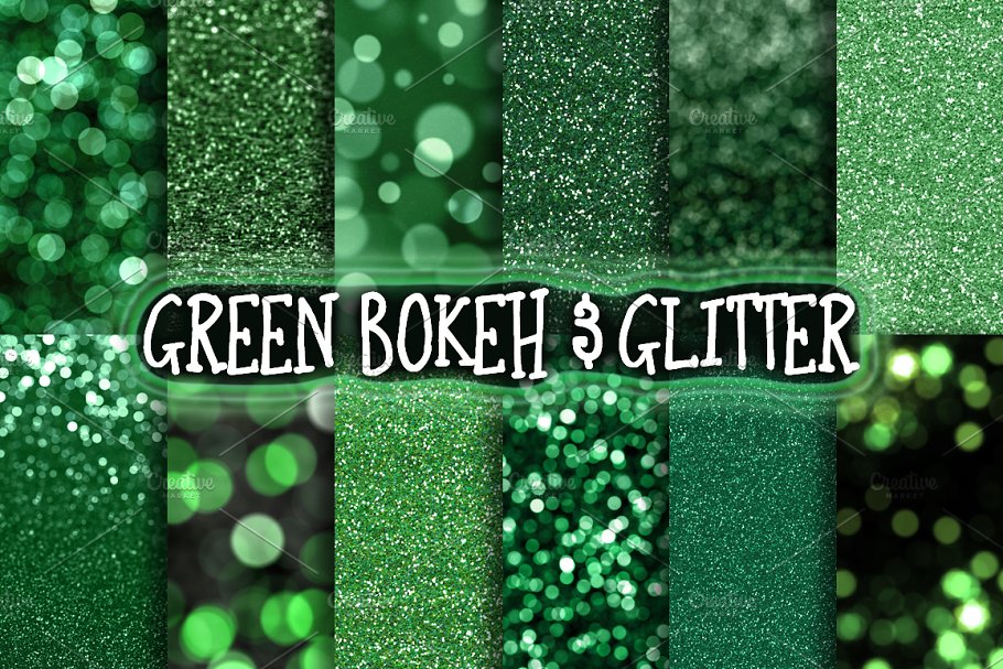 16款闪闪发光绿色散景背景 Green Glitter & Bokeh Backgrounds
