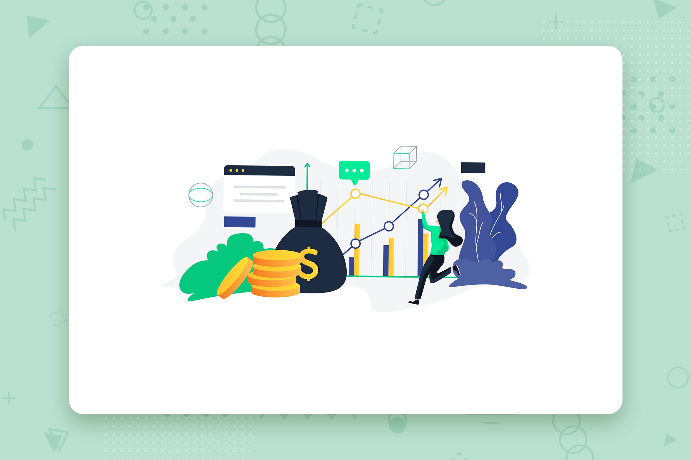 市场增长主题扁平设计风格矢量概念插画 Increase Revenue flat vector illustration concept