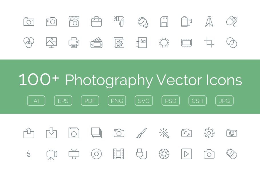 100+摄影摄像影楼设备矢量图标 100+ Photography Vector Icons