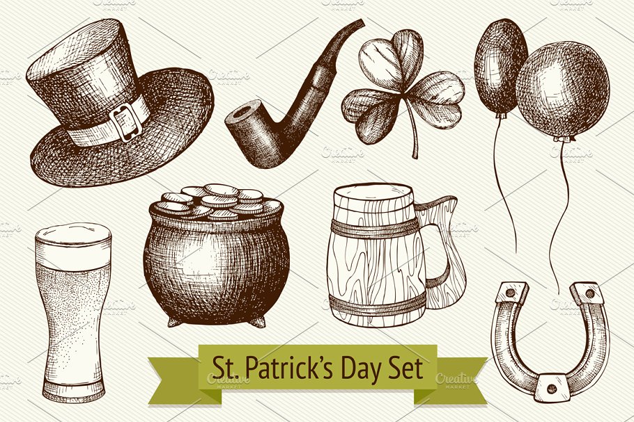 矢量圣帕特里克日图标集 Vector St. Patrick’s Day Icons Set