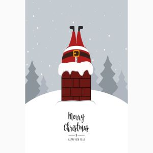 烟囱里的圣诞老人矢量插画素材 Santa claus stuck in chimney winter snowy
