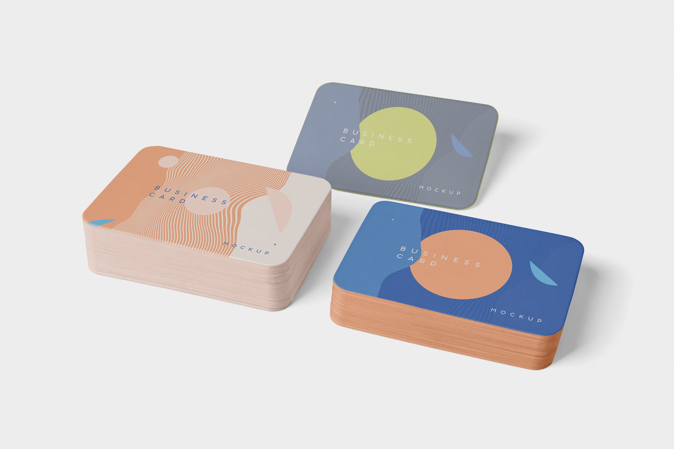 圆角企业名片设计效果图预览样机模板 Business Card Mockup Stack Round Corners