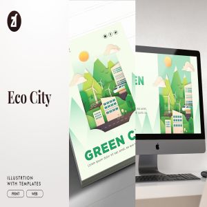 生态城市平面布局矢量概念插画 Eco city illustration with graphic layout